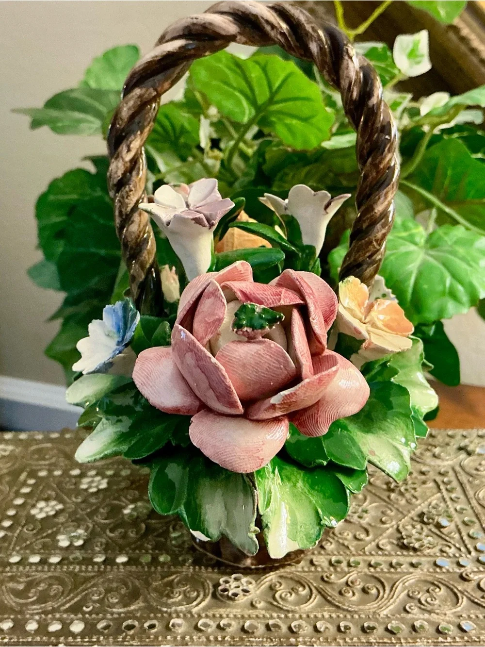 Lovely Vintage Capodimonte Porcelain Floral Basket Made in Italy